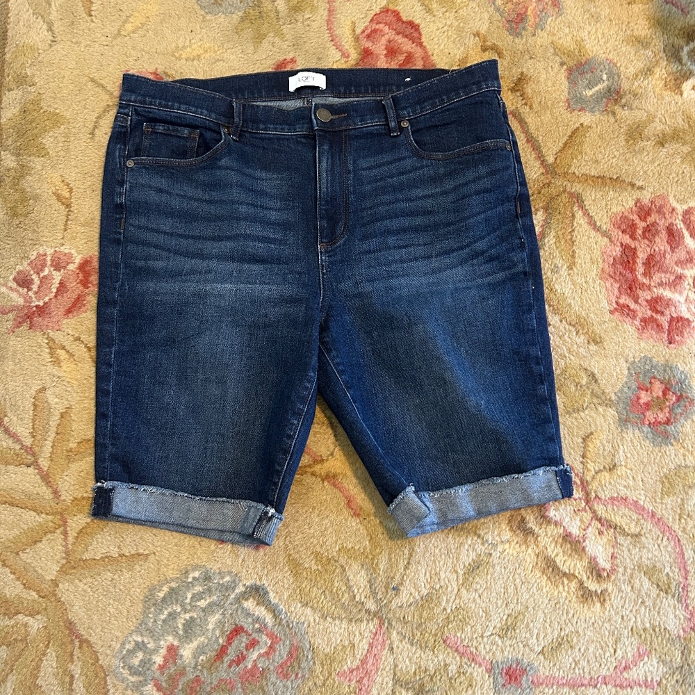 LOFT Outlet Denim Bermuda Fringe Cuffed Shorts - size 14 - EUC